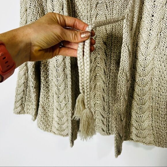 Kenzie Cream Oatmeal Open Cardigan Sweater Braided Tassels - Picture 2 of 8
